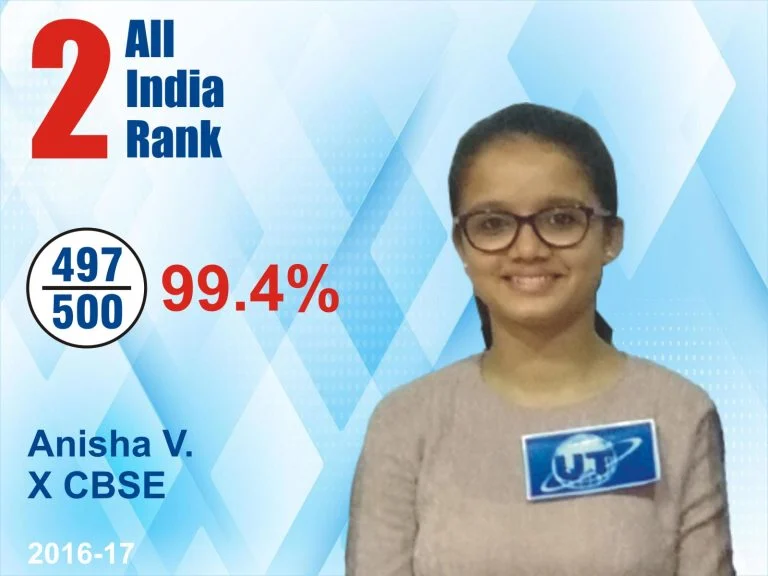 Anisha V, All India Rank 2, CBSE Class 10 2016-17, 99.4% (497/500), Universal Tutorials